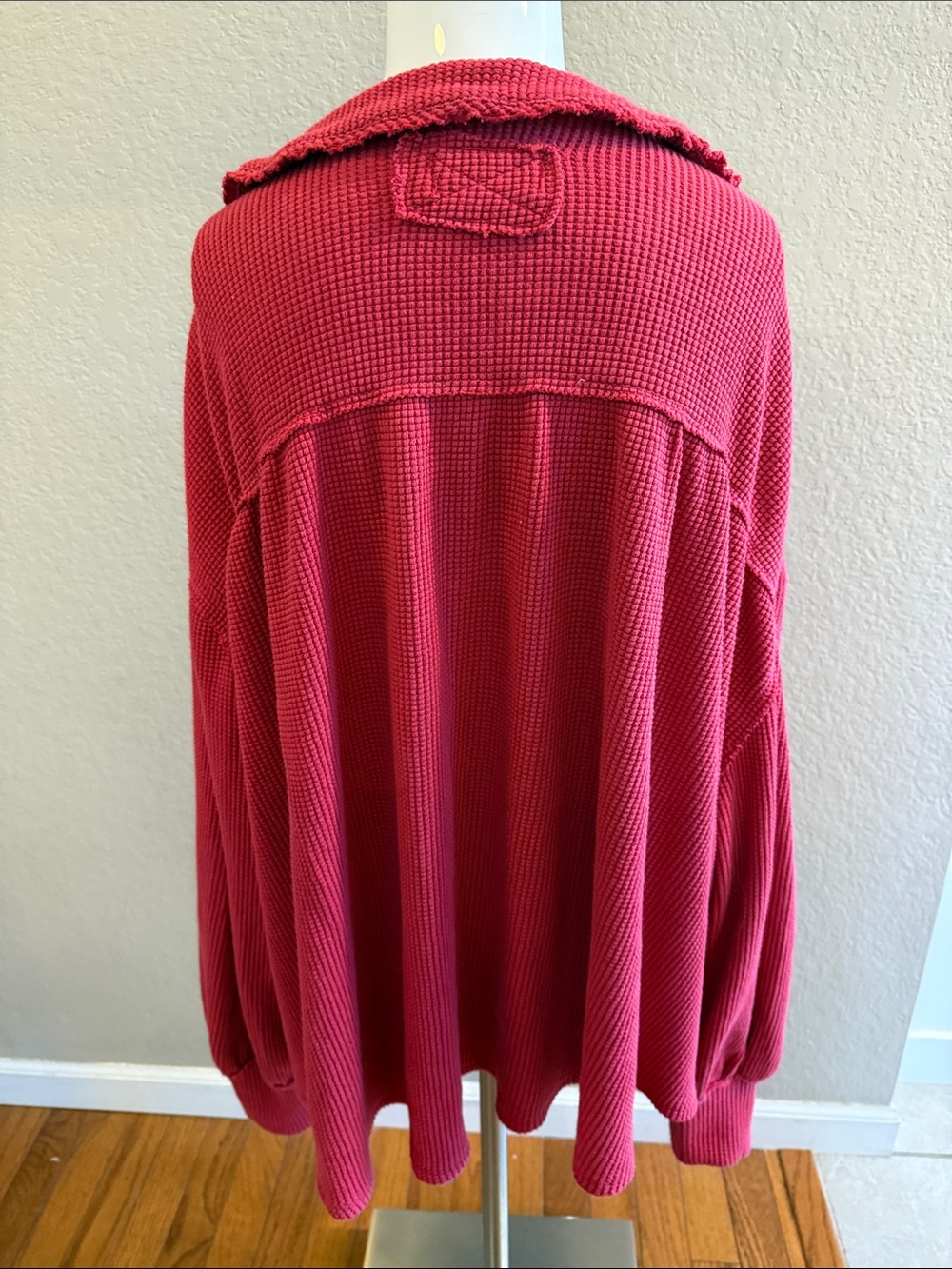 We The Free Waffle-Knit Henley Pullover in Deep Pink size Large - Picture 5 of 6